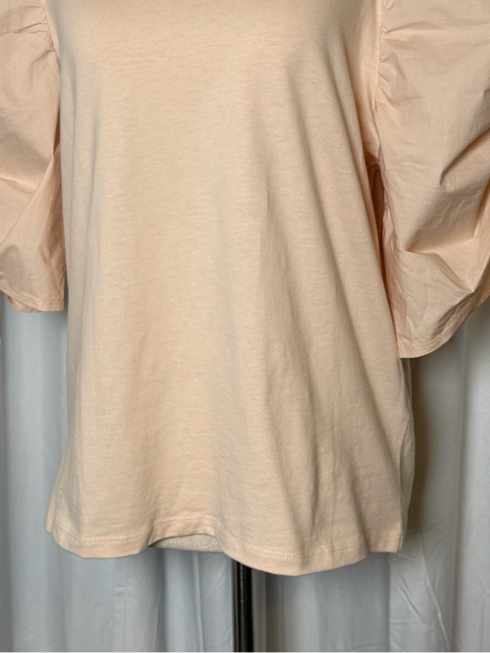 FRAME Ruched Tie Sleeve Tee Blush Pink Puff Sleeve Top XL NWT - Picture 8 of 13